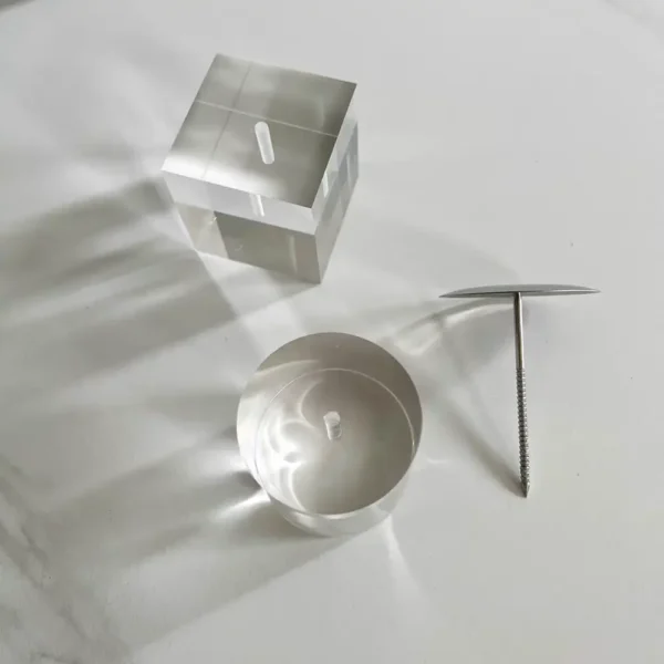 Professional stainless steel cake nail and clear acrylic base for miniature clay food crafts.