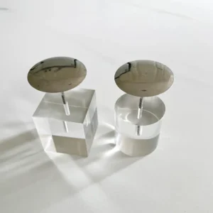 Miniature-Cake-Crafting-Tool-Set Professional stainless steel cake nail and clear acrylic base for miniature clay food crafts.