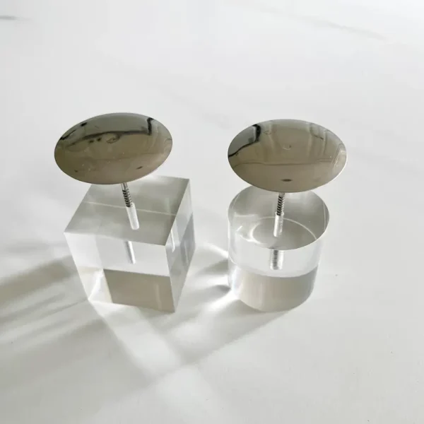 Professional stainless steel cake nail and clear acrylic base for miniature clay food crafts.